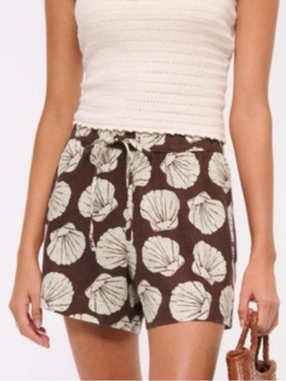 Abercrombie & Fitch Seashell Print Linen Blend Casual Shorts Neutral Brown XS